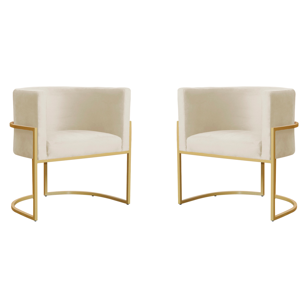 Kit 2 Poltronas Decorativa Sala de Estar Luana Base Gold Veludo Bege - Montanaris Decor