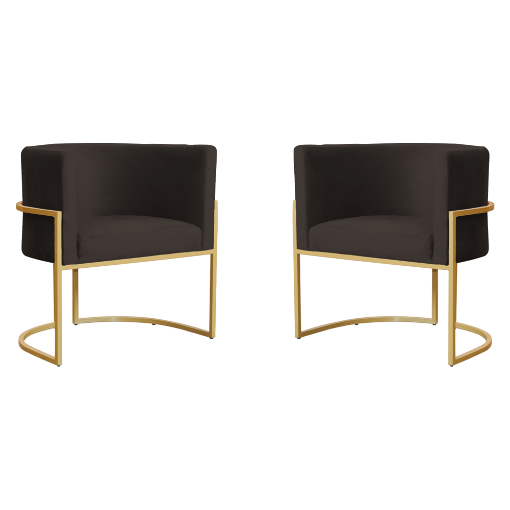 Kit 2 Poltronas Decorativa Sala de Estar Luana Base Gold Veludo Marrom - Montanaris Decor