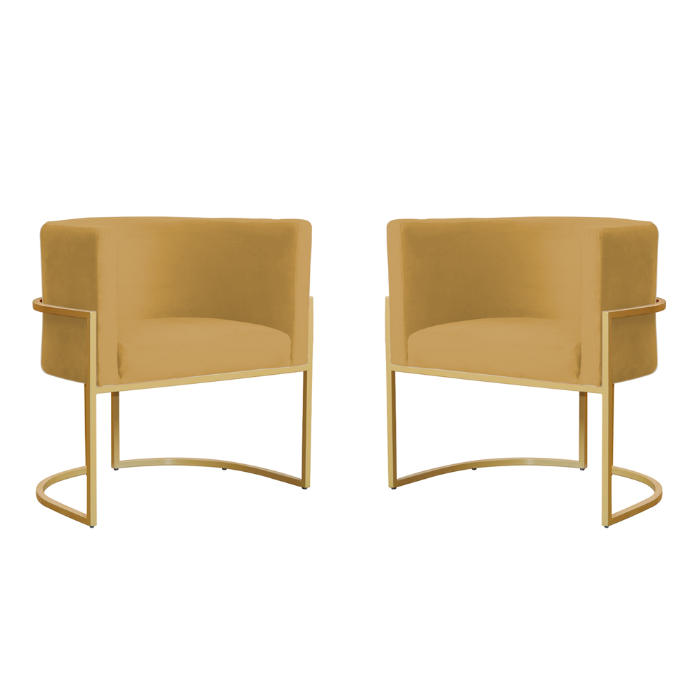 Kit 2 Poltronas Decorativa Sala de Estar Luana Base Gold Veludo Mostarda - Montanaris Decor