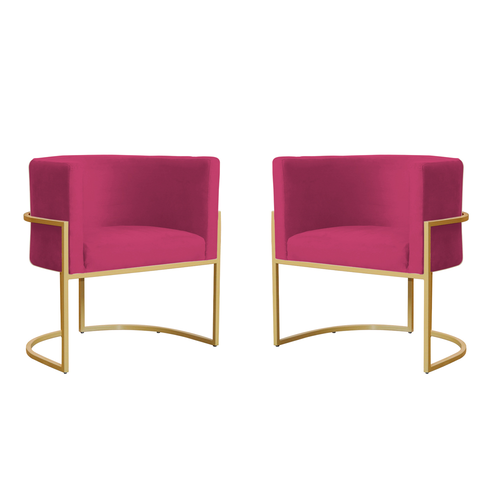 Kit 2 Poltronas Decorativa Sala de Estar Luana Base Gold Veludo Pink - Montanaris Decor