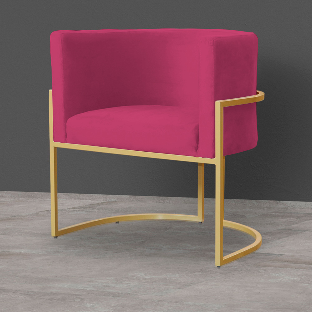 Kit 2 Poltronas Decorativa Sala de Estar Luana Base Gold Veludo Pink - Montanaris Decor