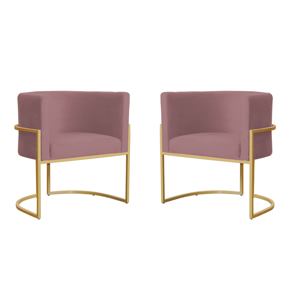 Kit 2 Poltronas Decorativa Sala de Estar Luana Base Gold Veludo Rosê - Montanaris Decor
