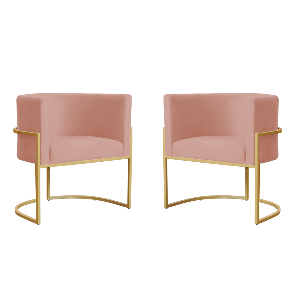 Kit 2 Poltronas Decorativa Sala de Estar Luana Base Gold Veludo Rosa - Montanaris Decor