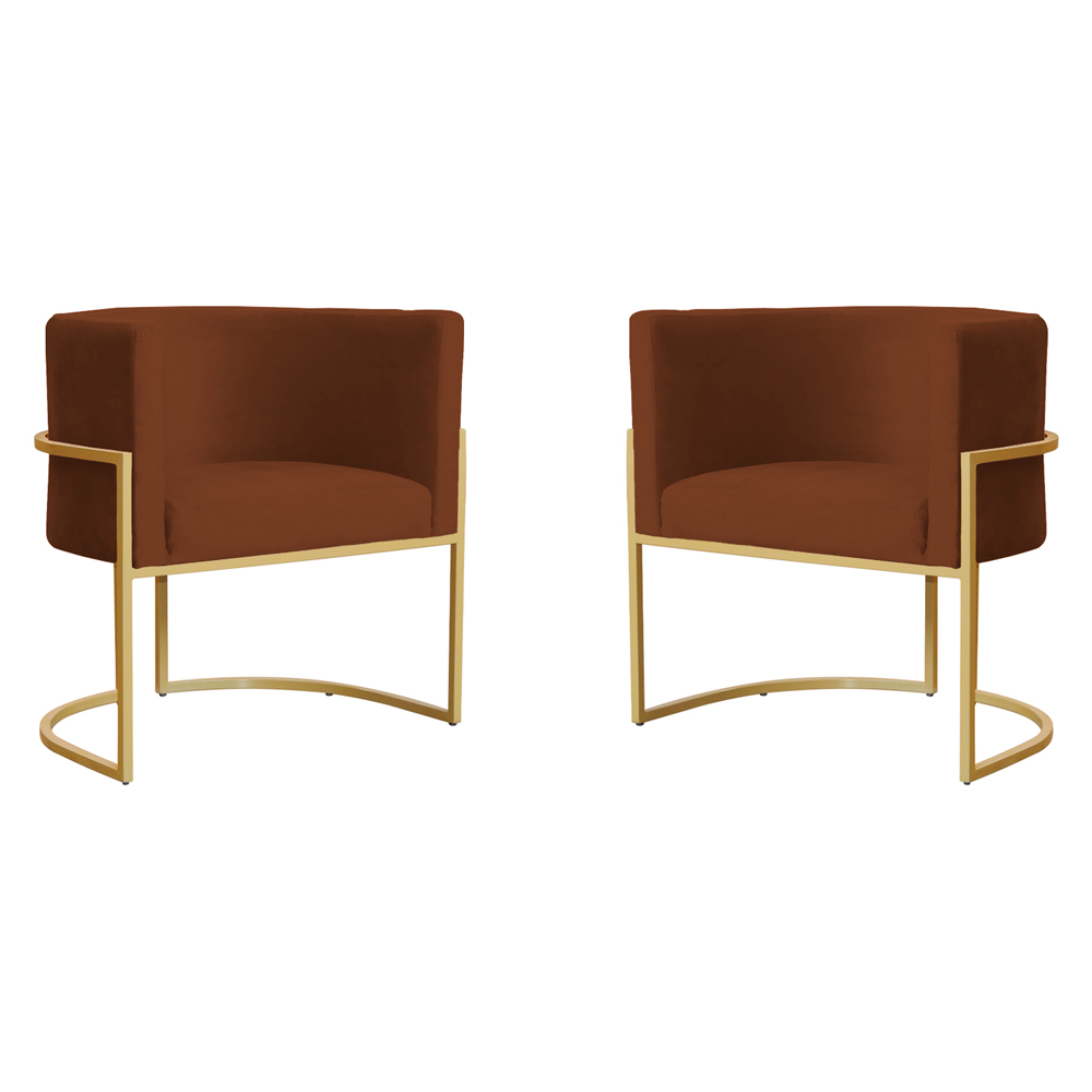 Kit 2 Poltronas Decorativa Sala de Estar Luana Base Gold Veludo Terracota - Montanaris Decor