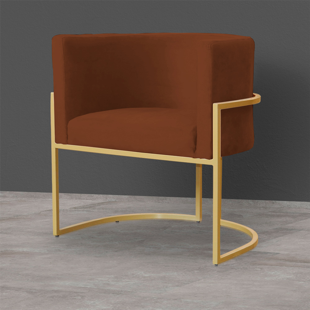 Kit 2 Poltronas Decorativa Sala de Estar Luana Base Gold Veludo Terracota - Montanaris Decor