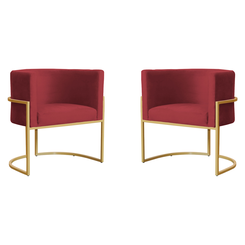 Kit 2 Poltronas Decorativa Sala de Estar Luana Base Gold Veludo Vermelho - Montanaris Decor