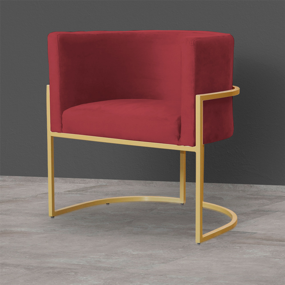 Kit 2 Poltronas Decorativa Sala de Estar Luana Base Gold Veludo Vermelho - Montanaris Decor