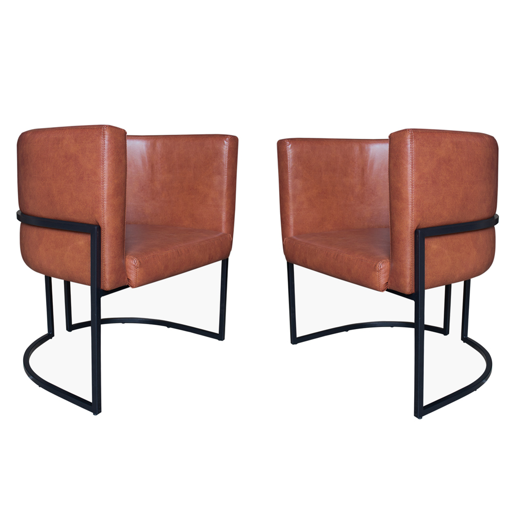 Kit 2 Poltronas Decorativa Sala de Estar Luana Base Preta PU Caramelo - Montanaris Decor