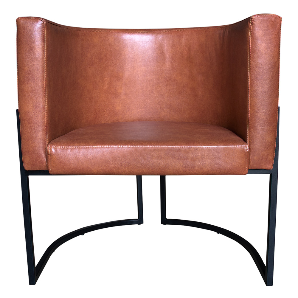 Kit 2 Poltronas Decorativa Sala de Estar Luana Base Preta PU Caramelo - Montanaris Decor