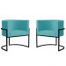 Kit 2 Poltronas Decorativa Sala de Estar Luana Base Preta Veludo Azul Turquesa - Montanaris Decor