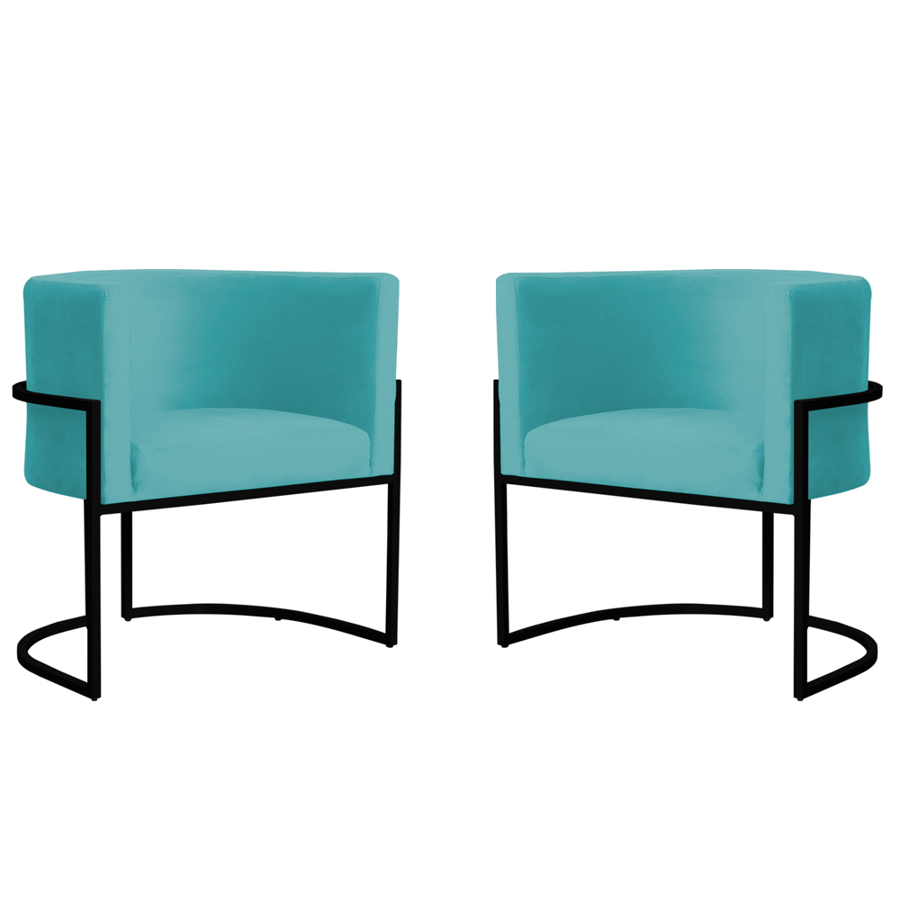 Kit 2 Poltronas Decorativa Sala de Estar Luana Base Preta Veludo Azul Turquesa - Montanaris Decor