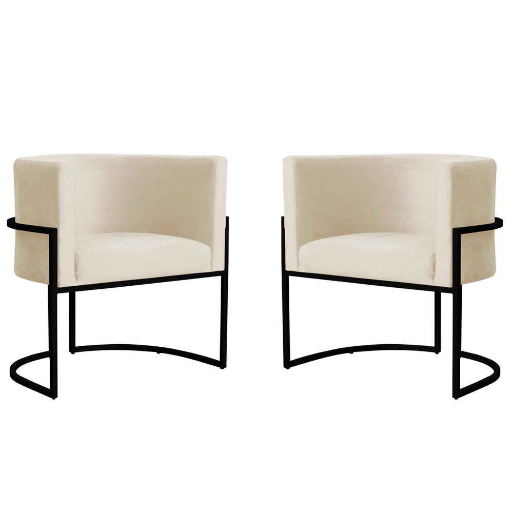 Kit 2 Poltronas Decorativa Sala de Estar Luana Base Preta Veludo Bege - Montanaris Decor