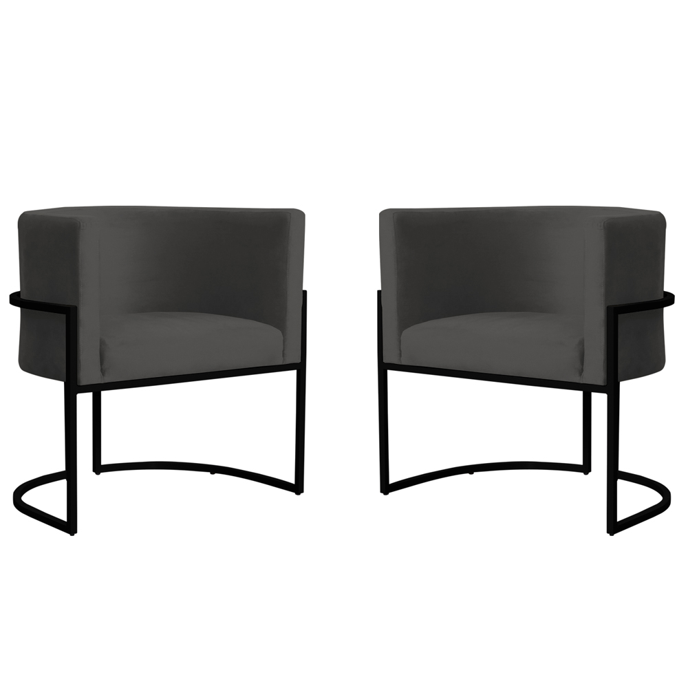 Kit 2 Poltronas Decorativa Sala de Estar Luana Base Preta Veludo Cinza - Montanaris Decor