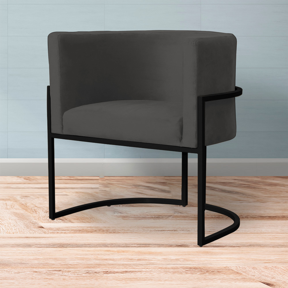 Kit 2 Poltronas Decorativa Sala de Estar Luana Base Preta Veludo Cinza - Montanaris Decor