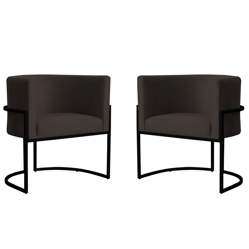 Kit 2 Poltronas Decorativa Sala de Estar Luana Base Preta Veludo Marrom - Montanaris Decor
