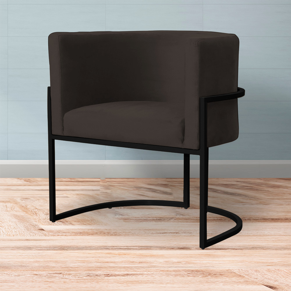 Kit 2 Poltronas Decorativa Sala de Estar Luana Base Preta Veludo Marrom - Montanaris Decor