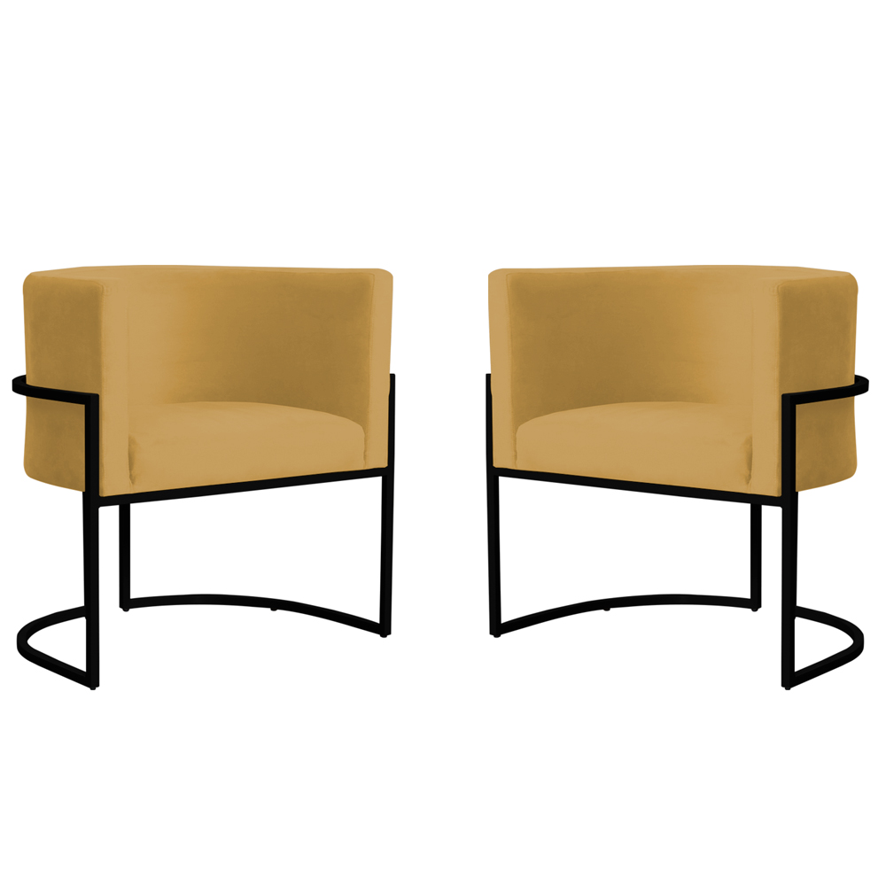 Kit 2 Poltronas Decorativa Sala de Estar Luana Base Preta Veludo Mostarda - Montanaris Decor