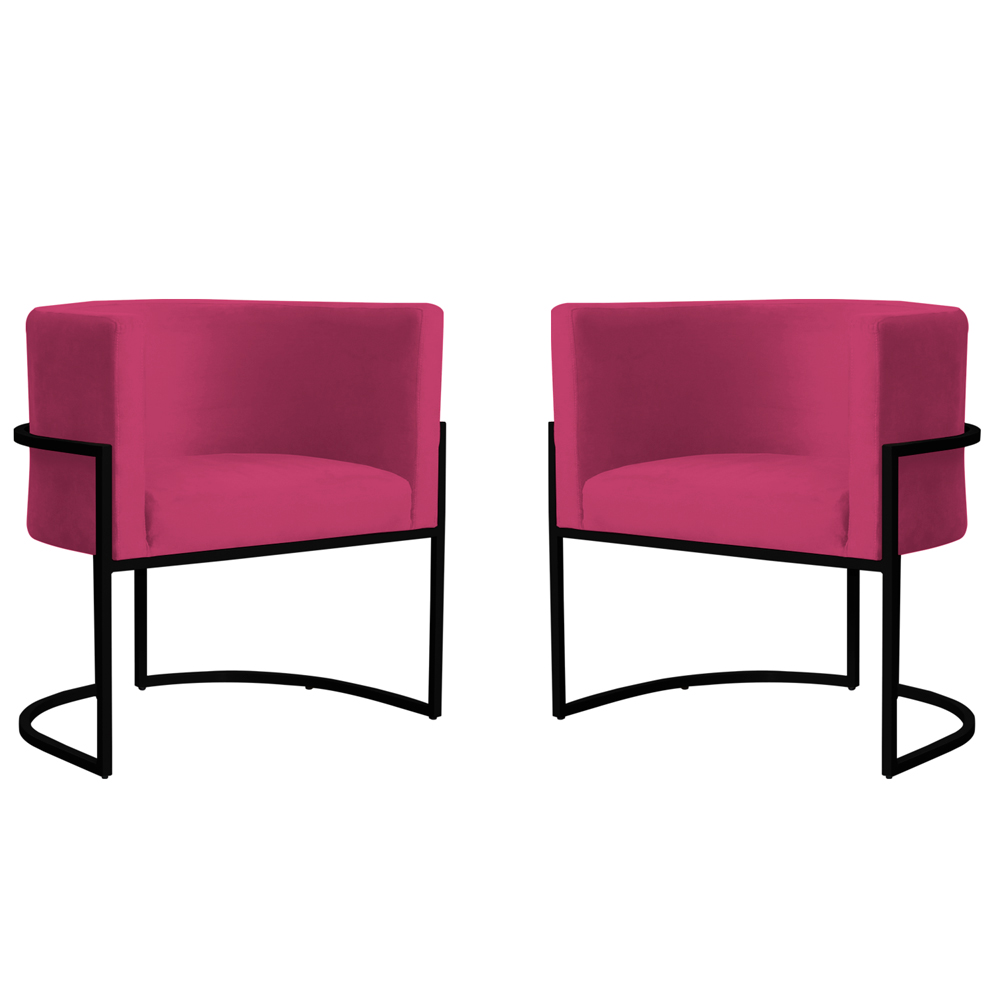 Kit 2 Poltronas Decorativa Sala de Estar Luana Base Preta Veludo Pink - Montanaris Decor