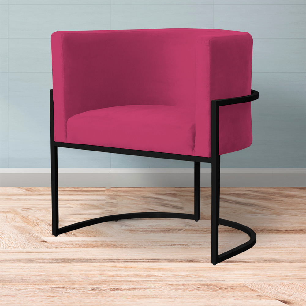 Kit 2 Poltronas Decorativa Sala de Estar Luana Base Preta Veludo Pink - Montanaris Decor