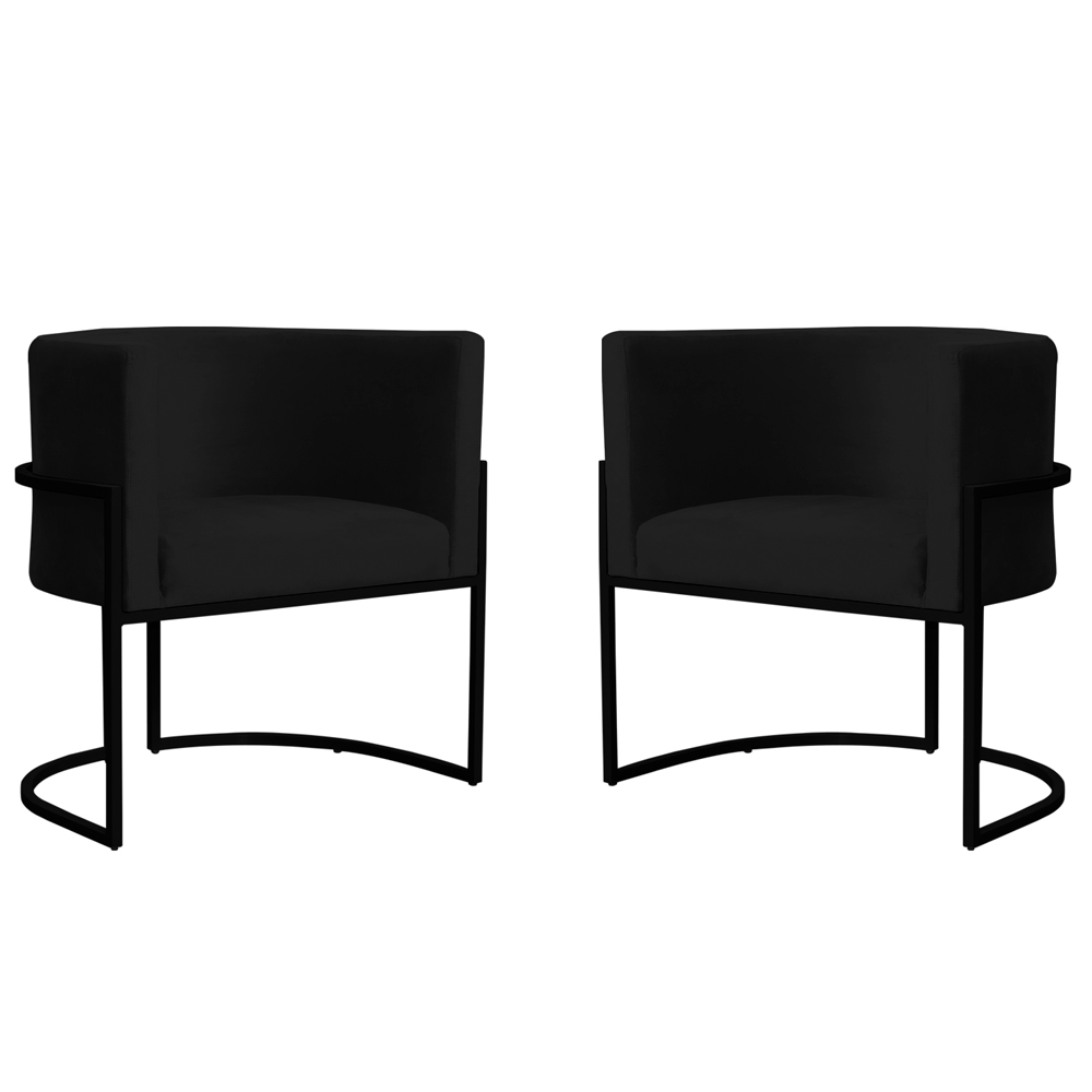 Kit 2 Poltronas Decorativa Sala de Estar Luana Base Preta Veludo Preto - Montanaris Decor