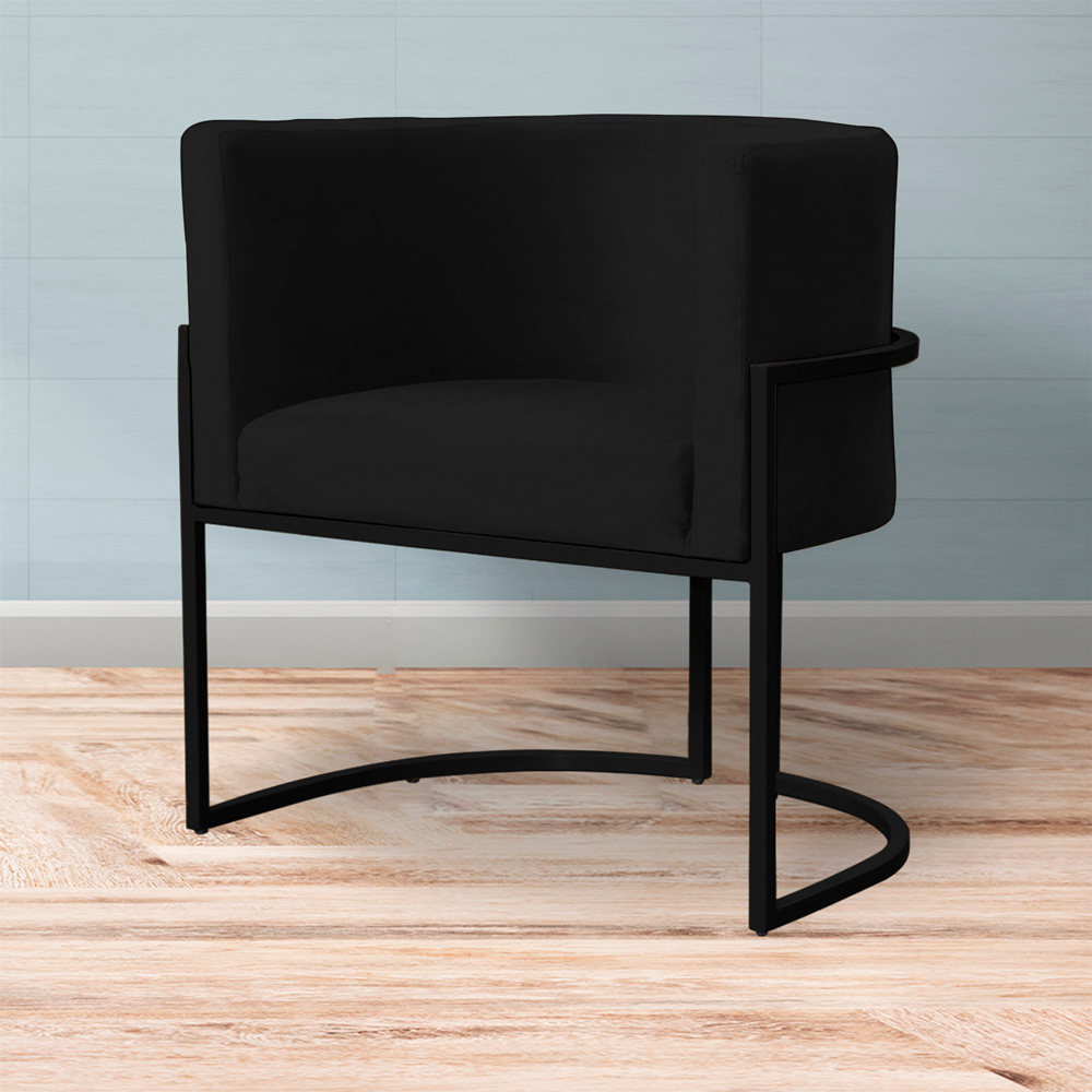 Kit 2 Poltronas Decorativa Sala de Estar Luana Base Preta Veludo Preto - Montanaris Decor