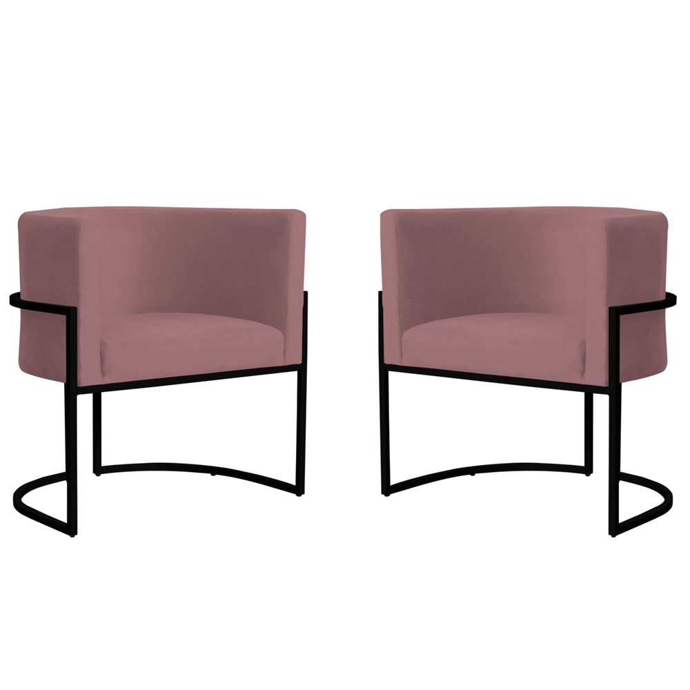 Kit 2 Poltronas Decorativa Sala de Estar Luana Base Preta Veludo Rosê - Montanaris Decor