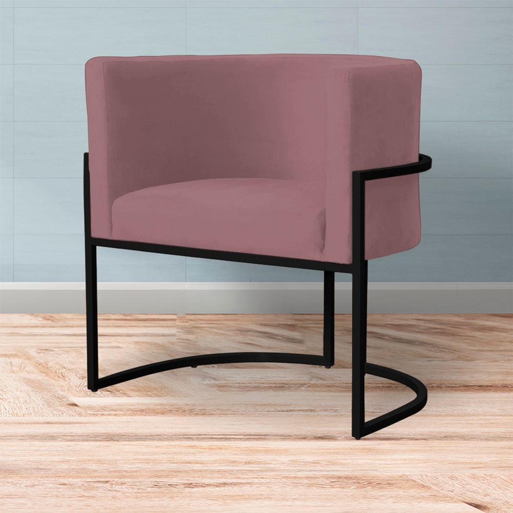 Kit 2 Poltronas Decorativa Sala de Estar Luana Base Preta Veludo Rosê - Montanaris Decor