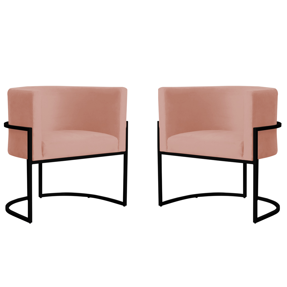 Kit 2 Poltronas Decorativa Sala de Estar Luana Base Preta Veludo Rosa - Montanaris Decor