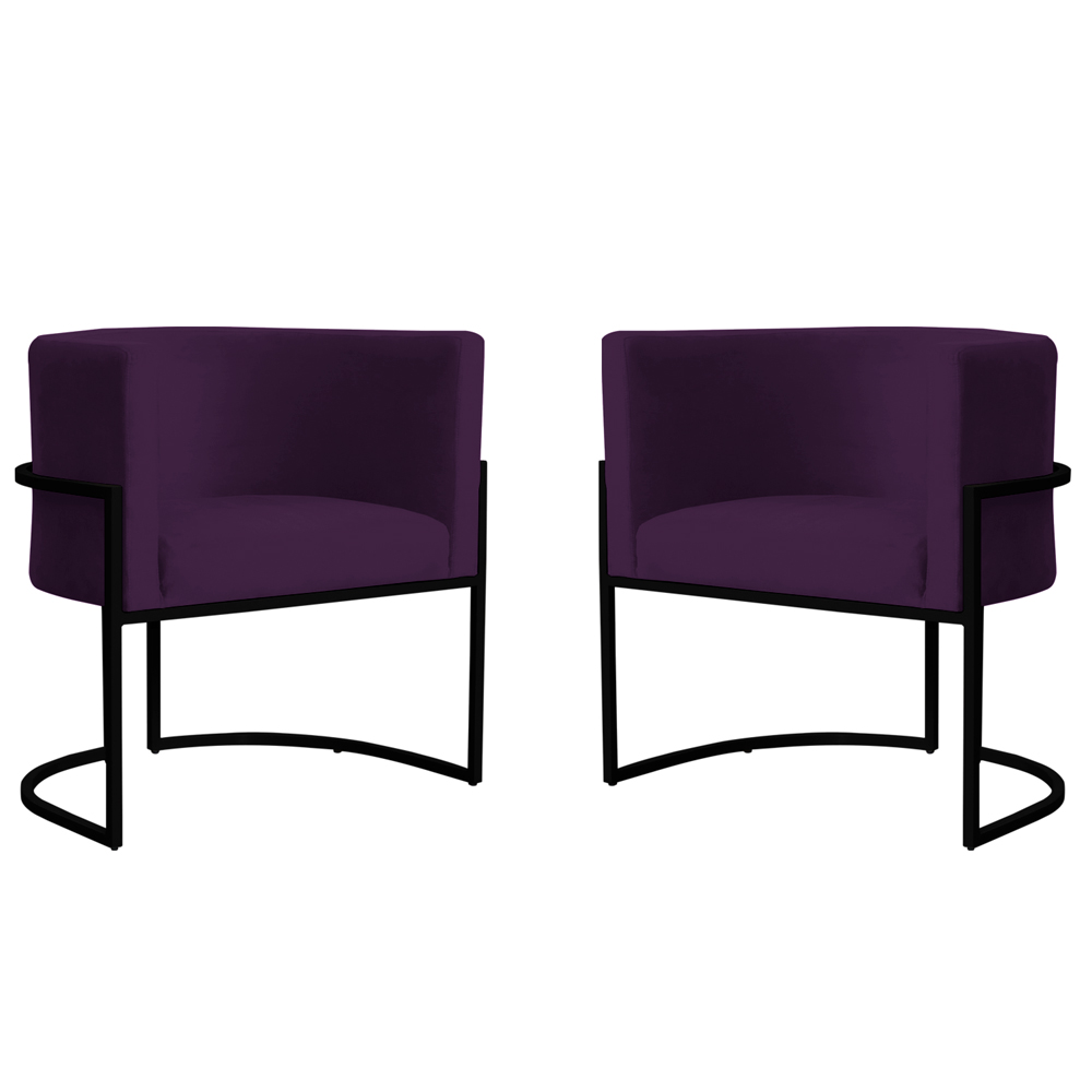 Kit 2 Poltronas Decorativa Sala de Estar Luana Base Preta Veludo Roxo - Montanaris Decor