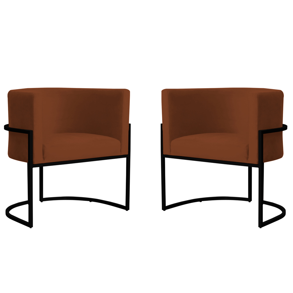 Kit 2 Poltronas Decorativa Sala de Estar Luana Base Preta Veludo Terracota - Montanaris Decor