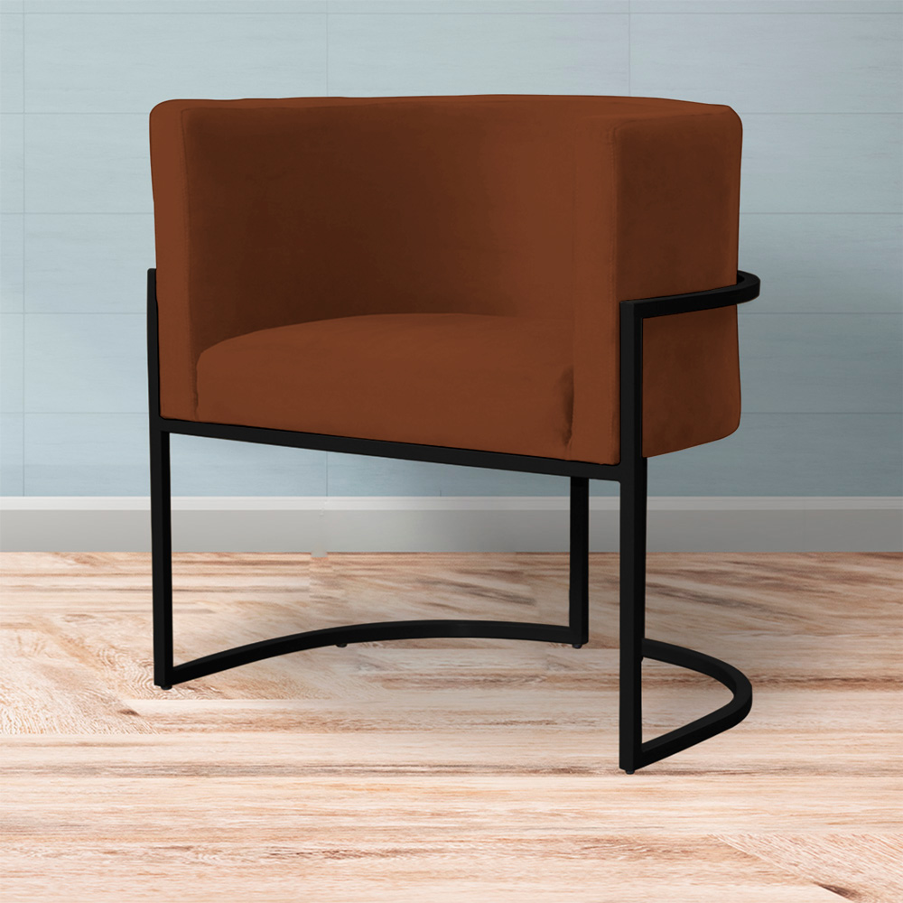 Kit 2 Poltronas Decorativa Sala de Estar Luana Base Preta Veludo Terracota - Montanaris Decor