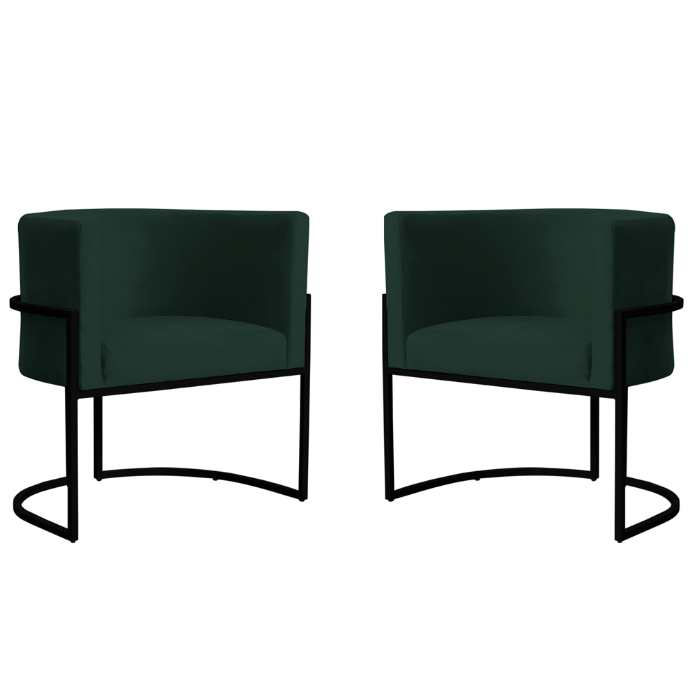 Kit 2 Poltronas Decorativa Sala de Estar Luana Base Preta Veludo Verde - Montanaris Decor