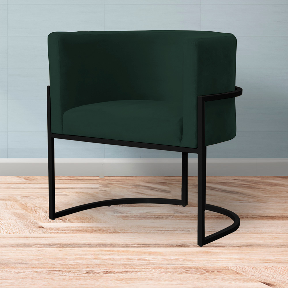 Kit 2 Poltronas Decorativa Sala de Estar Luana Base Preta Veludo Verde - Montanaris Decor