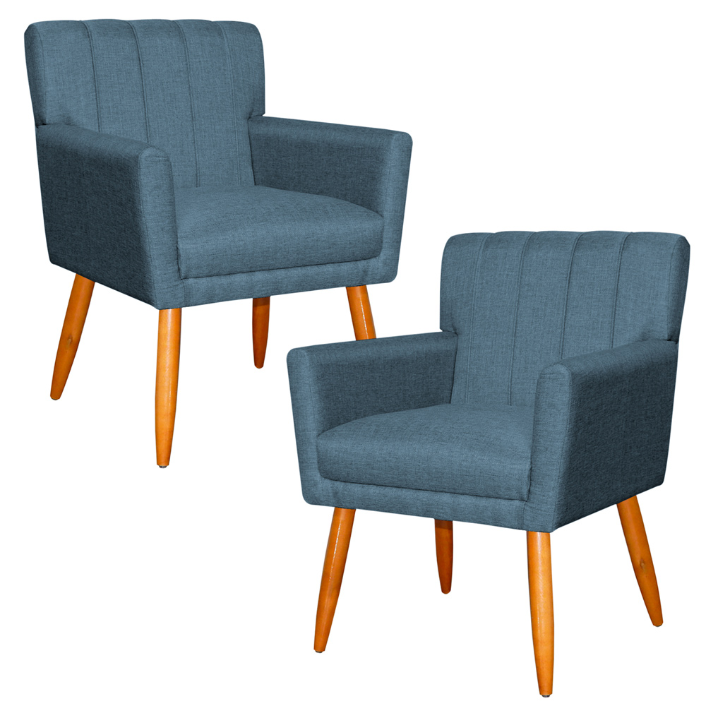 Kit 2 Poltronas Decorativa para Sala de Estar Cecília Linho Azul - Montanaris Decor