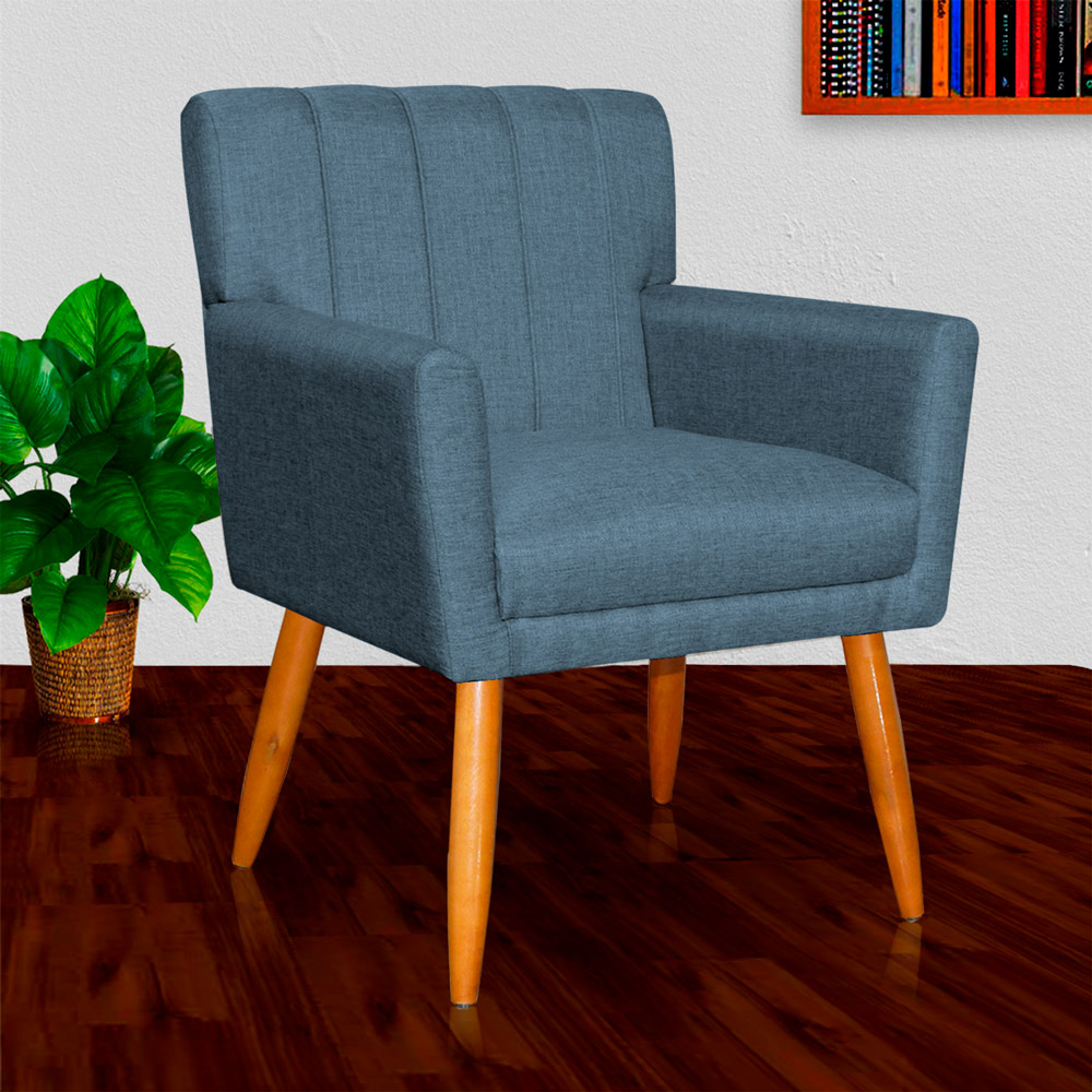 Kit 2 Poltronas Decorativa para Sala de Estar Cecília Linho Azul - Montanaris Decor