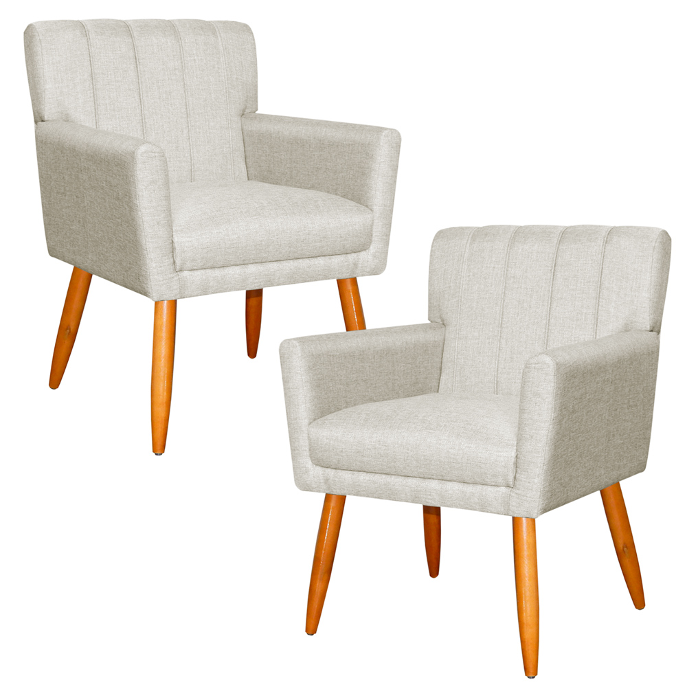 Kit 2 Poltronas Decorativa para Sala de Estar Cecília Linho Bege - Montanaris Decor