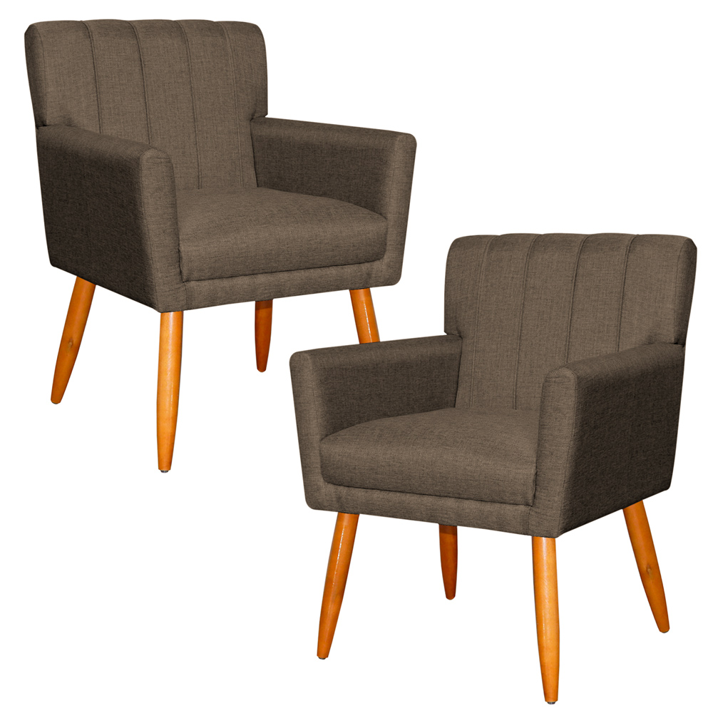 Kit 2 Poltronas Decorativa para Sala de Estar Cecília Linho Marrom - Montanaris Decor