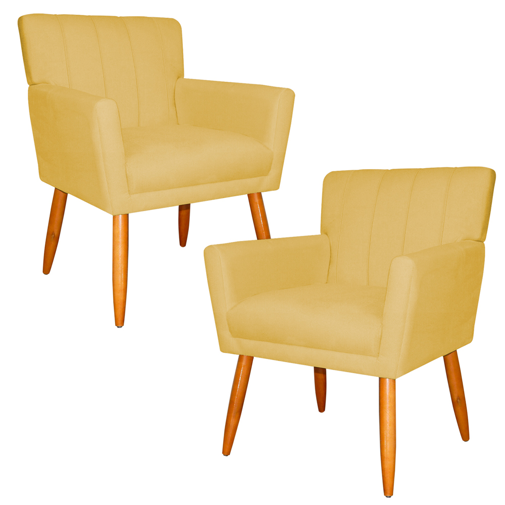Kit 2 Poltronas Decorativa para Sala de Estar Cecília Suede Amarelo - Montanaris Decor