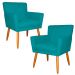 Kit 2 Poltronas Decorativa para Sala de Estar Cecília Suede Azul Turquesa - Montanaris Decor