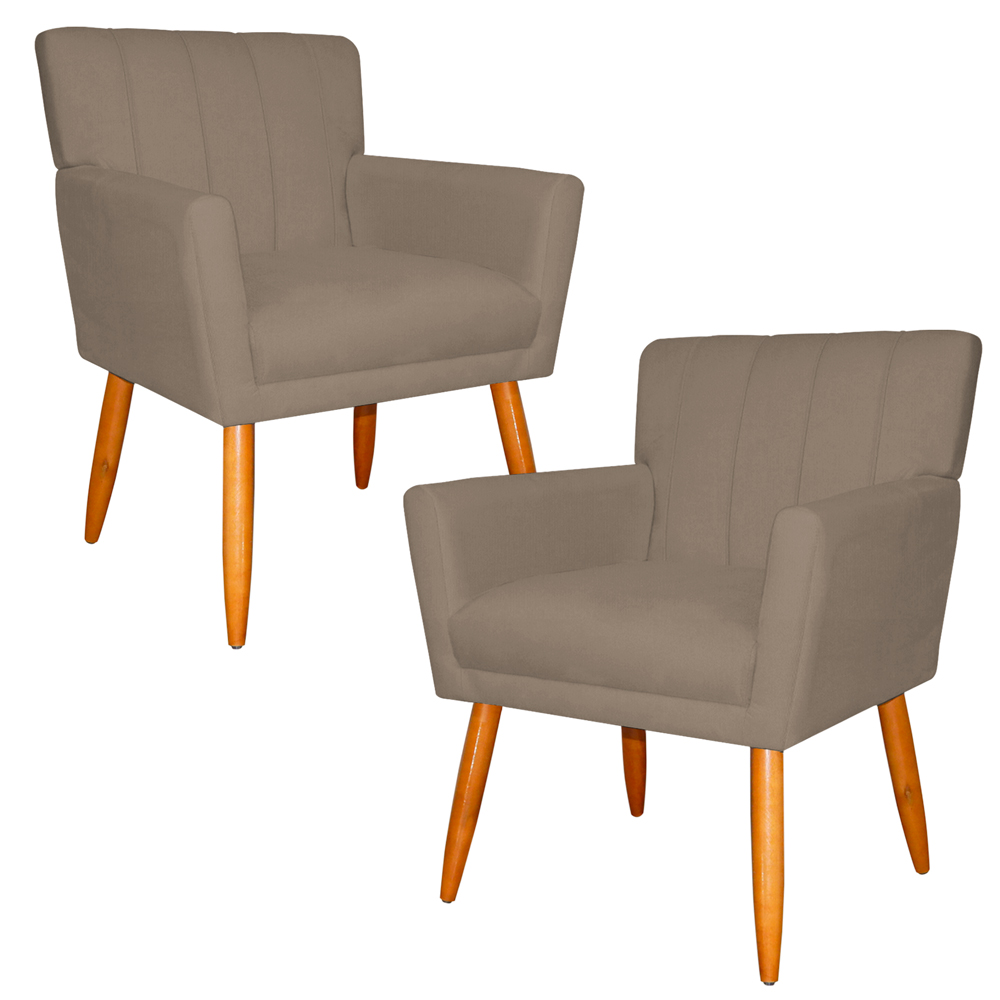Kit 2 Poltronas Decorativa para Sala de Estar Cecília Suede Cappuccino - Montanaris Decor