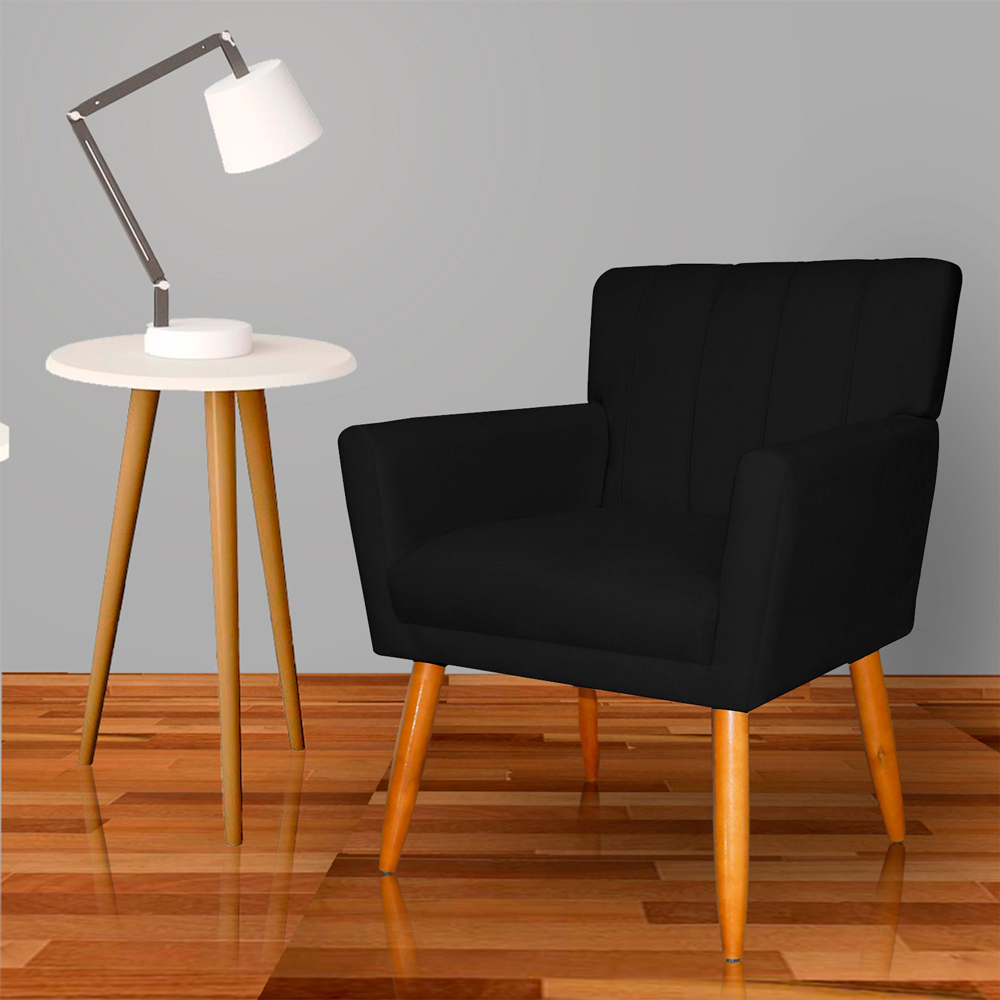 Kit 2 Poltronas Decorativa para Sala de Estar Cecília Suede Preto - Montanaris Decor