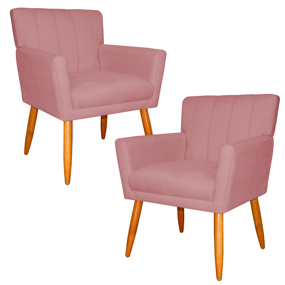 Kit 2 Poltronas Decorativa para Sala de Estar Cecília Suede Rosa - Montanaris Decor