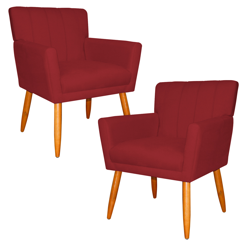 Kit 2 Poltronas Decorativa para Sala de Estar Cecília Suede Vermelho - Montanaris Decor