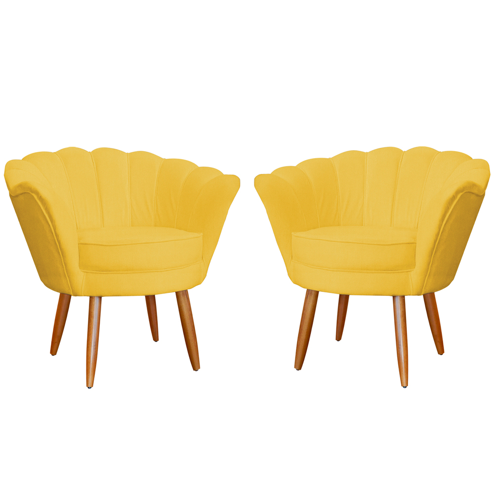 Kit 2 Poltronas Decorativa para Sala de Estar Charm Suede Amarelo - Montanaris Decor