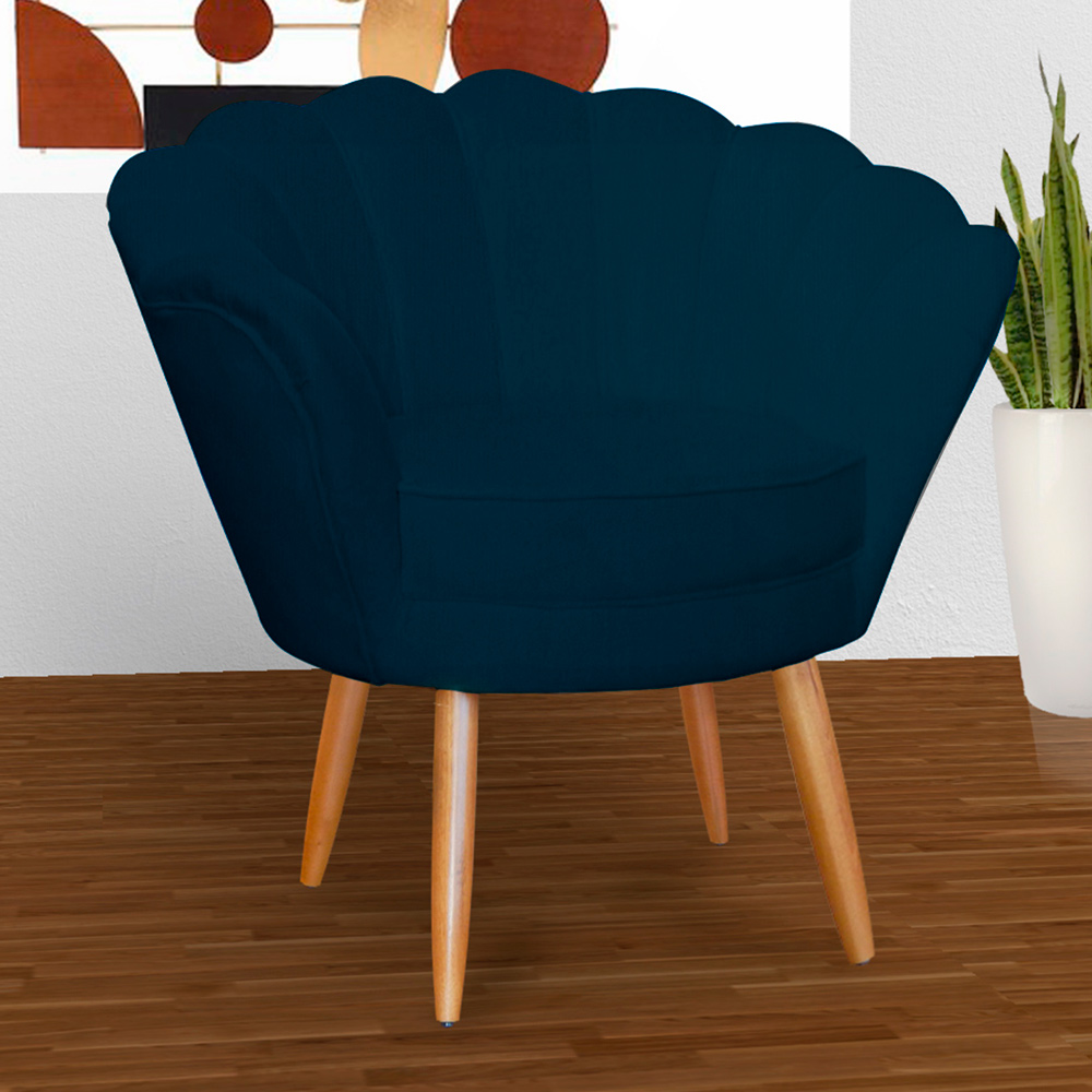 Kit 2 Poltronas Decorativa para Sala de Estar Charm Suede Azul Marinho - Montanaris Decor
