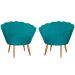 Kit 2 Poltronas Decorativa para Sala de Estar Charm Suede Azul Turquesa - Montanaris Decor