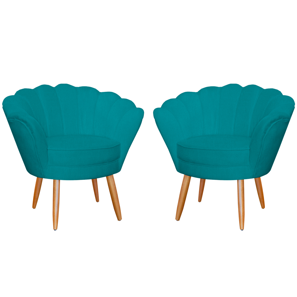 Kit 2 Poltronas Decorativa para Sala de Estar Charm Suede Azul Turquesa - Montanaris Decor