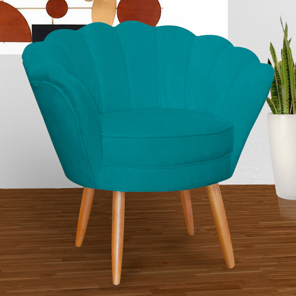 Kit 2 Poltronas Decorativa para Sala de Estar Charm Suede Azul Turquesa - Montanaris Decor