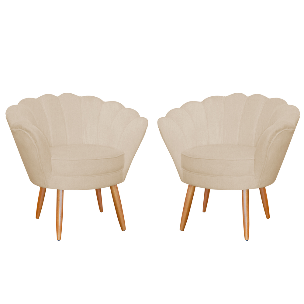 Kit 2 Poltronas Decorativa para Sala de Estar Charm Suede Bege - Montanaris Decor