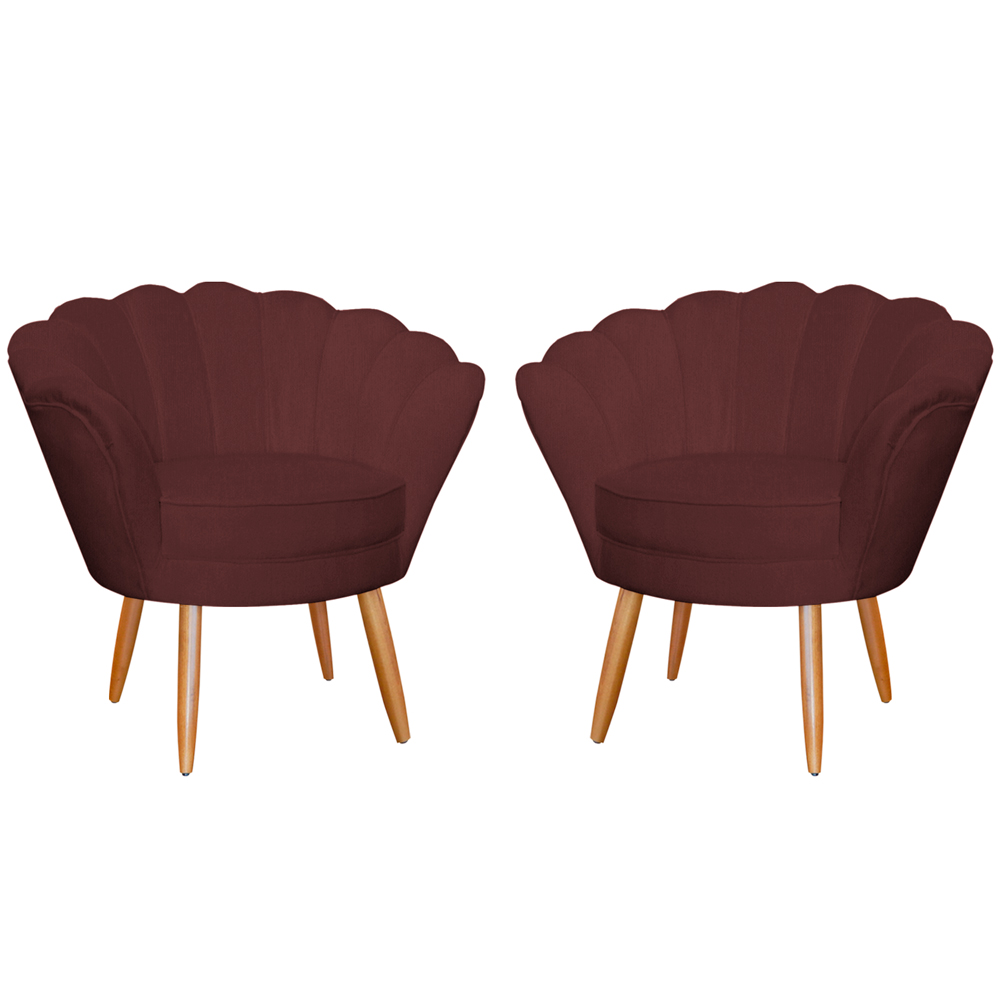 Kit 2 Poltronas Decorativa para Sala de Estar Charm Suede Bordô - Montanaris Decor